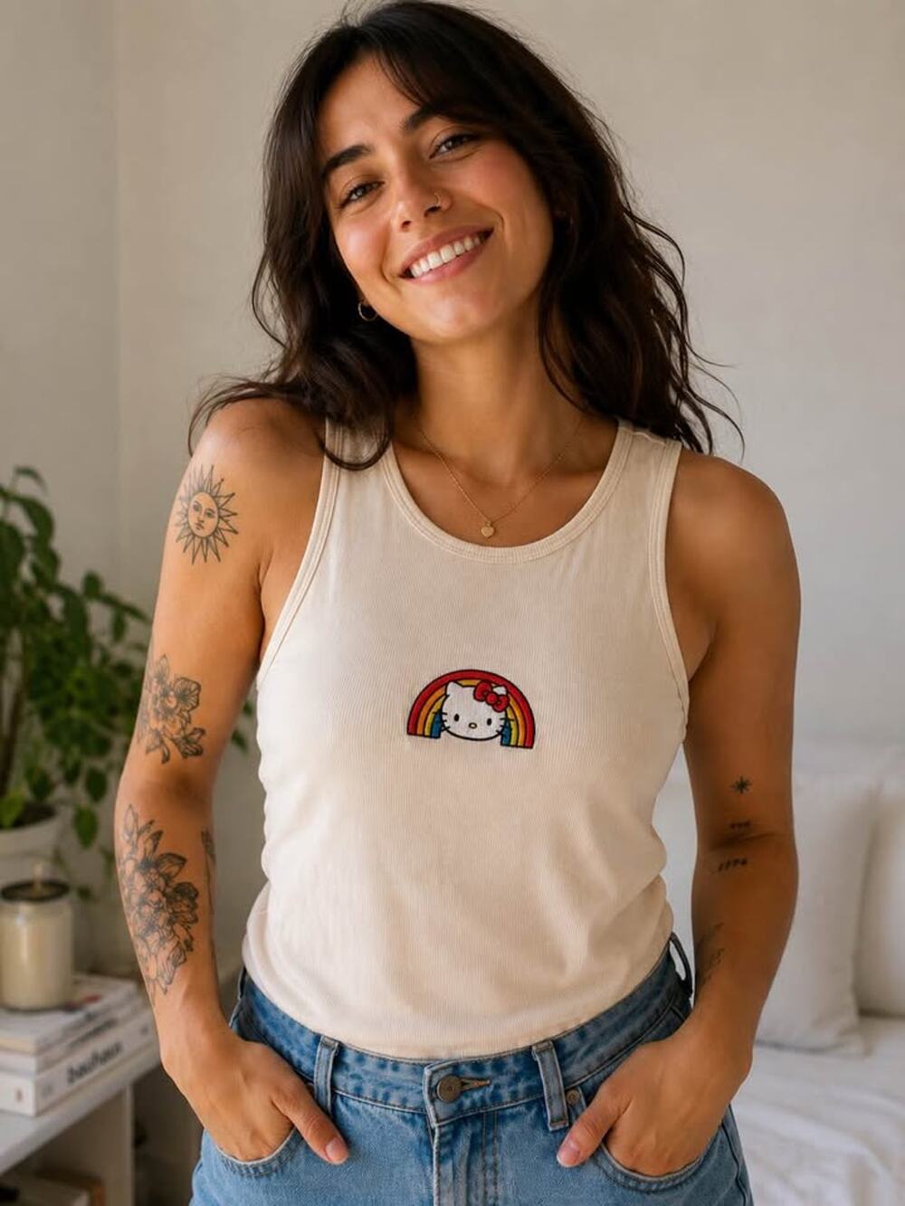 Hello Kitty Pride Rainbow Ribbed Tank Top – Size M